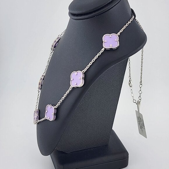 Brand New 925Sterling Silver Purple Clover 2pc Jewelry Set - Necklace & Bracelet - Picture 7 of 13